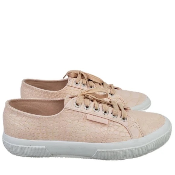 Superga Light Pink Crocodile Embossed Lace Up Platform Sneakers Size 7 / EU 37.5 - Picture 1 of 9